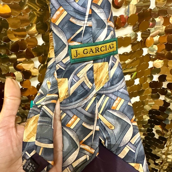 Vtg Jerry J. Garcia Tie Abstract Gold Navy Blue Men J. Garcia Abstract Blue and Gold Tie